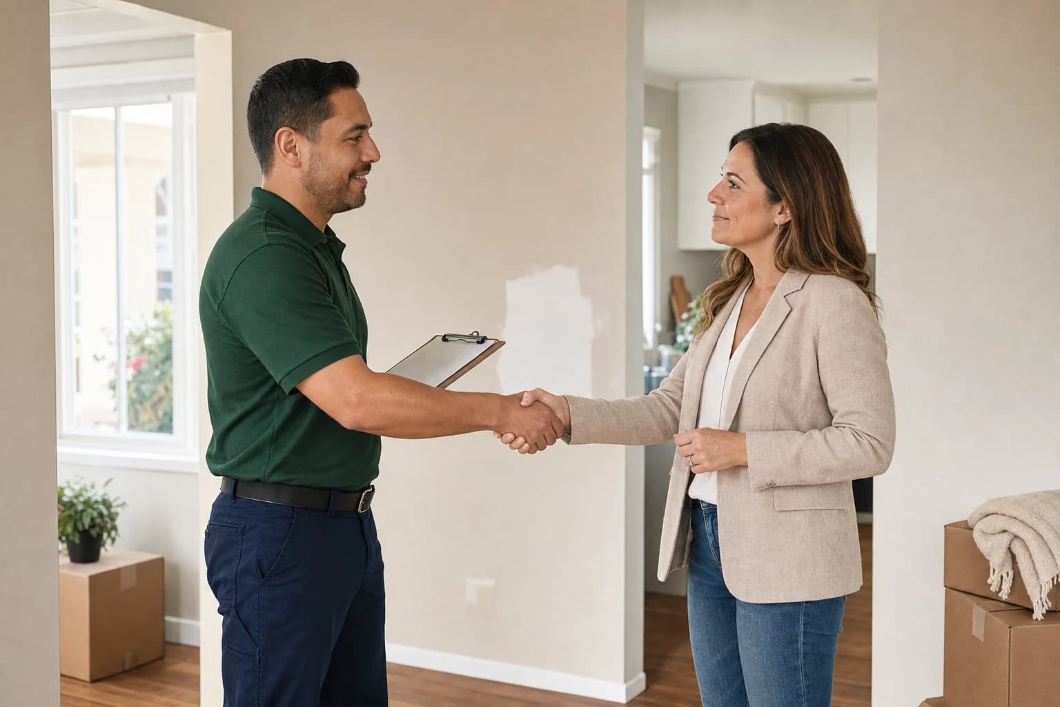Real estate professional and technician confirming a pre-listing repair punch list