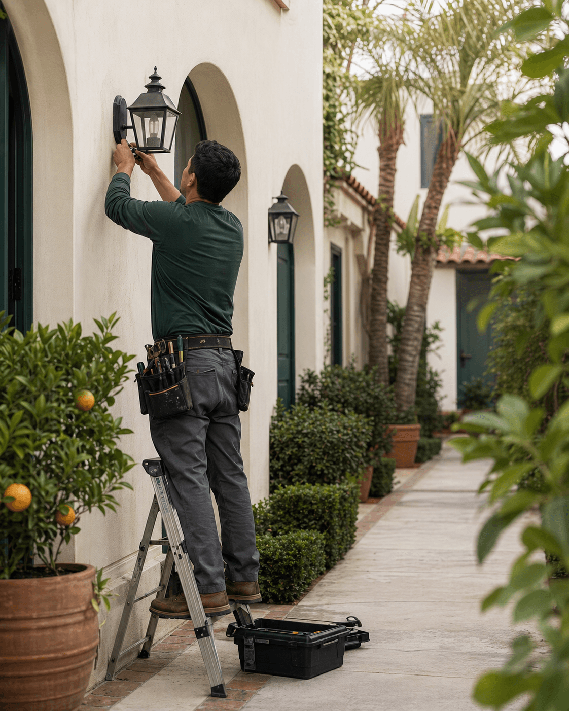 Exterior residential light fixture prepared for a careful electrical scope review