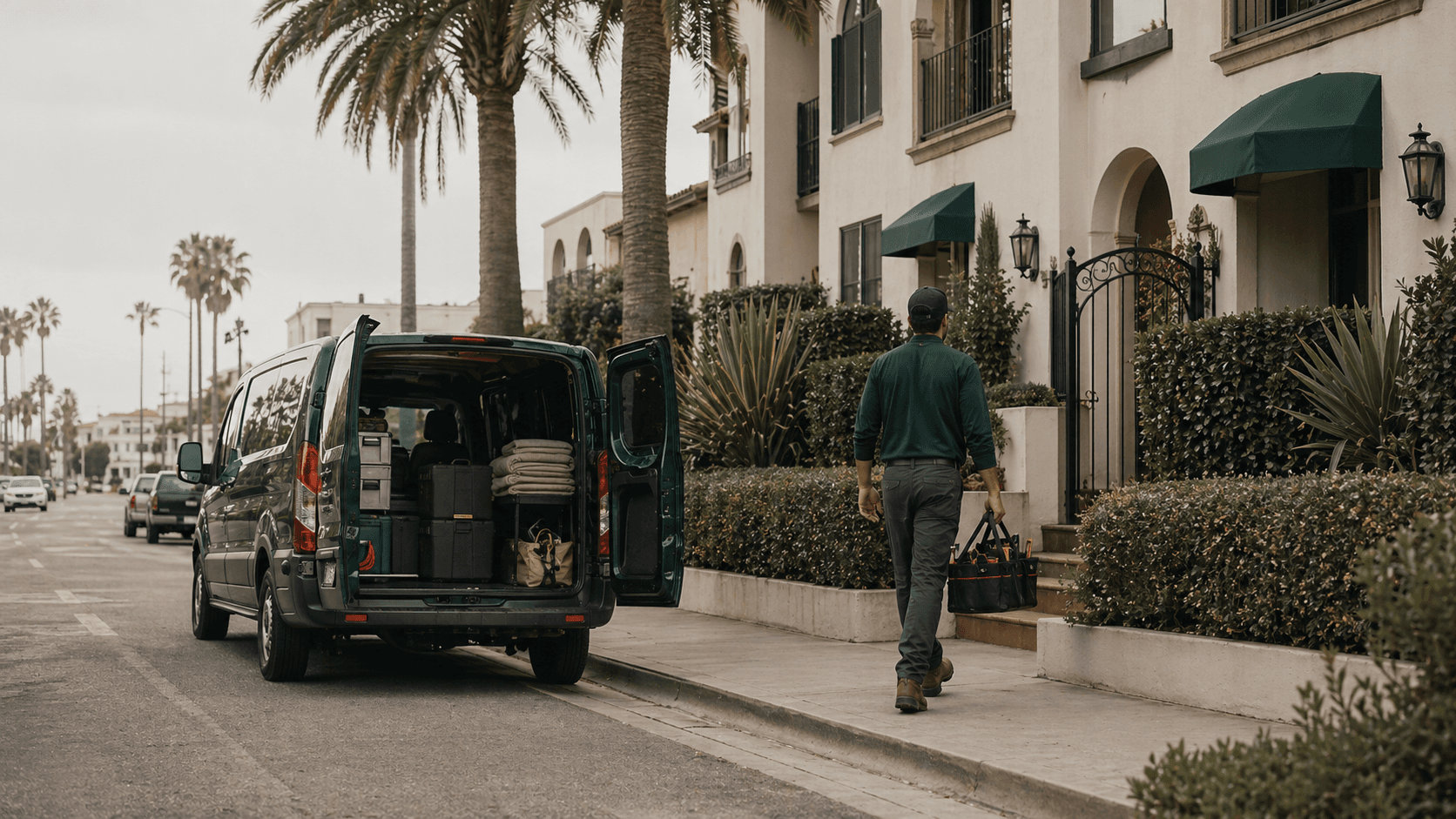 Paloma Pro service arrival on a residential street near Long Beach